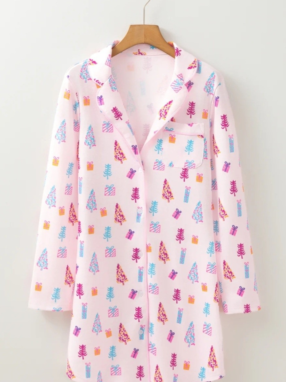 Women's Pink Holiday Print Pajama Top - Festive Sleep Shirt